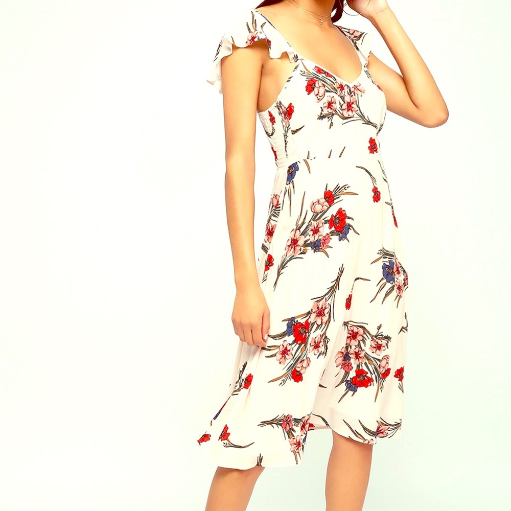 NWT Cream Floral Midi Dress